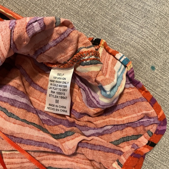 Savanna Jane Stripe Embroidered Tassel Tie Top In Multi Color SZ M - Picture 5 of 6